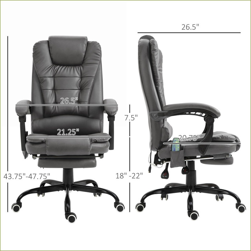 Massage Office Chair | 7-Point Vibration Reclining with Remote | Slate Gray | Faux Leather, Faux Leather - Gray