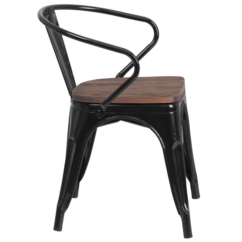 Kesterson Metal Chair with Wood Seat and Arms, Black
