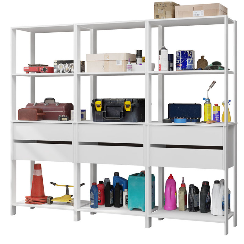  Étagère de rangement pour garage avec 6 tiroirs et tablettes ouvertes L 82 po, Blanc
