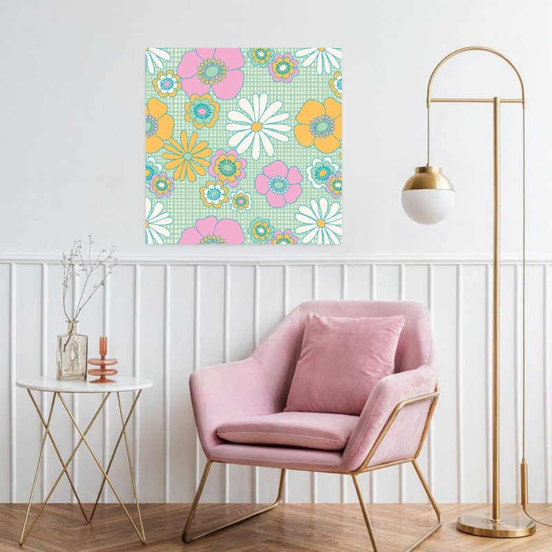 Art contemporain rétro fleur printanier, H 32 po x l 32 po