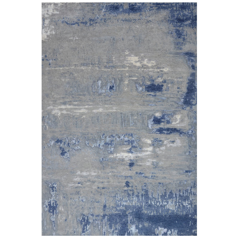 Tapis noué à la main bleu cobalt / blanc, Rectangle 9 pi x 12 pi