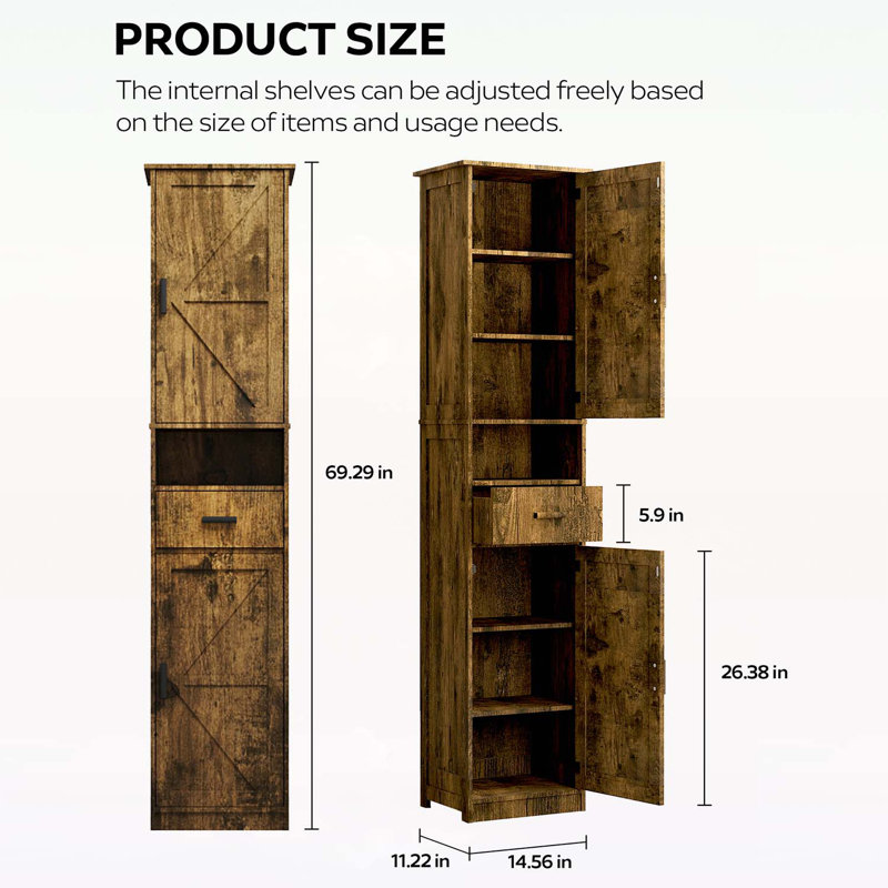 Versatile Bathroom Cabinet with Efficient Storage Compartments for Optimal Organization, Vintage