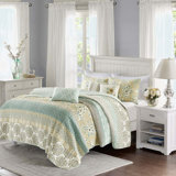 6 Piece Cotton Quilt Set With Throw Pillows Green