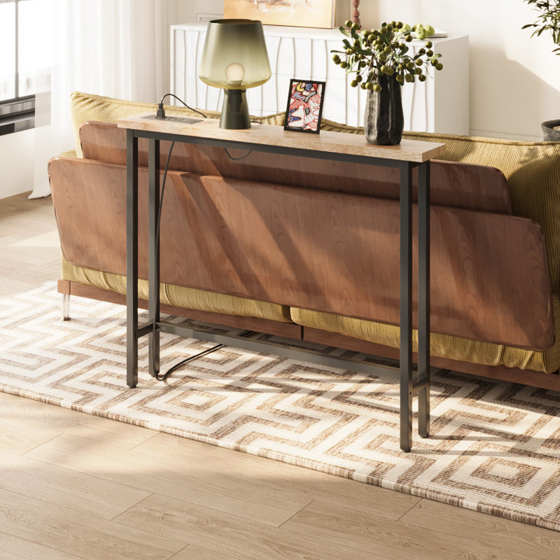 39.37in Oak-Colored 1-Piece Set Melamine + Iron Hallway Table With Power Strip, Beige