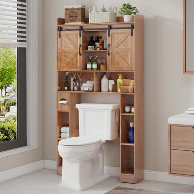 Armoire de rangement Farmhouse au-dessus de la toilette avec portes coulissantes, support de toilette peu encombrant
