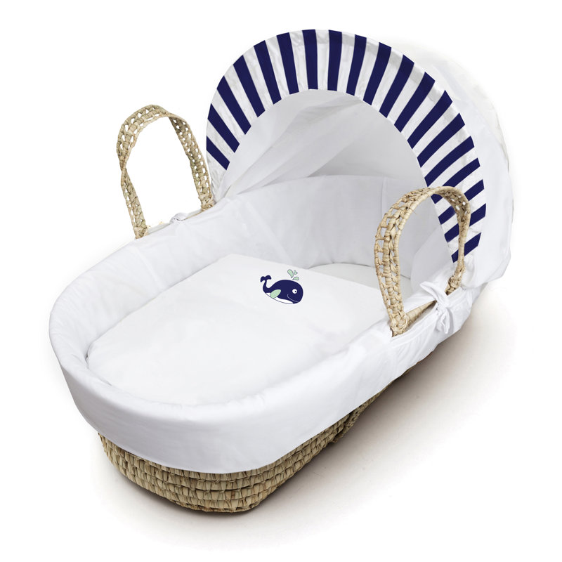 Cotton Blend Moses Basket Bedding Set, White/Blue