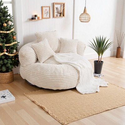 Pouf géant SYROVA 42,5 po en velours côtelé avec dossier haut, accoudoirs, rembourrage en mousse à mémoire de forme et 3 coussins décoratifs