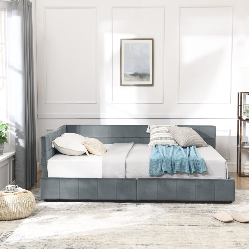 Lit de jour double avec deux tiroirs, Complet/Double, Gris