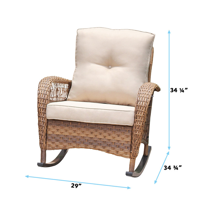 Chaise berçante d'extérieur en rotin avec coussins Janille, Brun pâle