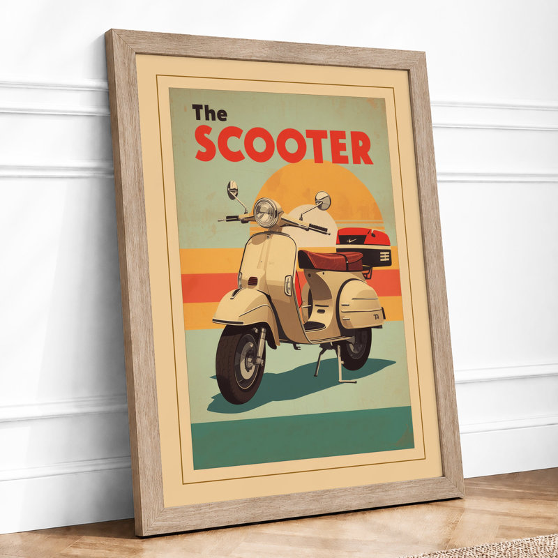 The Scooter Retro - Framed Print, A1 - 84.1 x 59.4 cm, Oak