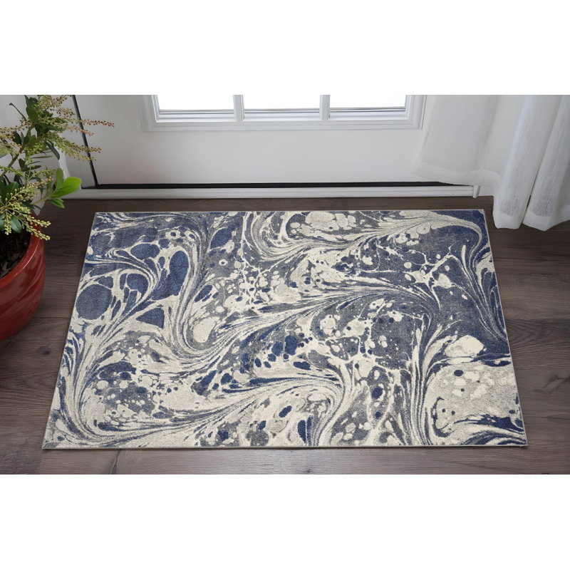 3' X 5' Blue Gray And Ivory Abstract Area Rug