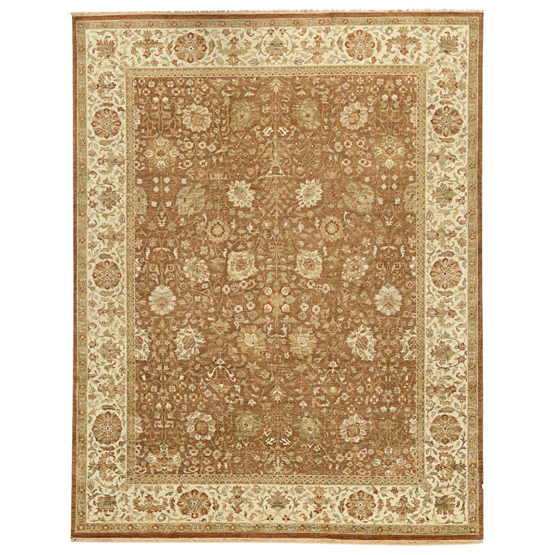 Tapis brun et beige de haute qualité noué à la main