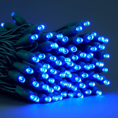  4 pack - 5mm - 50 ct - Blue LED - 4" spacing - Green wire - 17 ft long