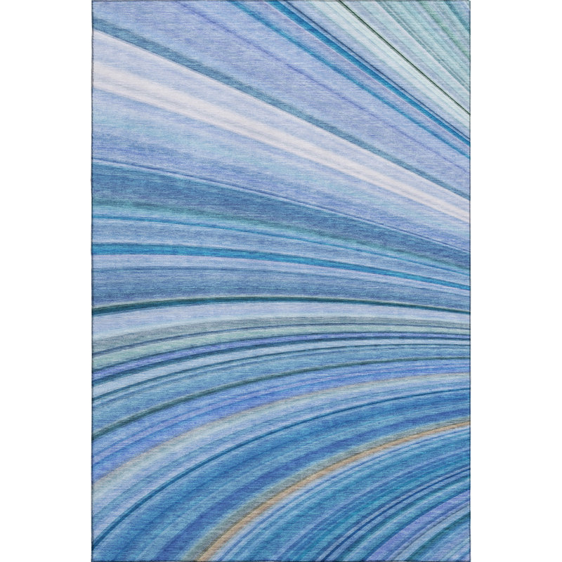 Tapis bleu Cerrito AMF585 lavable à la machine de qualité supérieure, Rectangle 5 pi x 7 pi 6 po