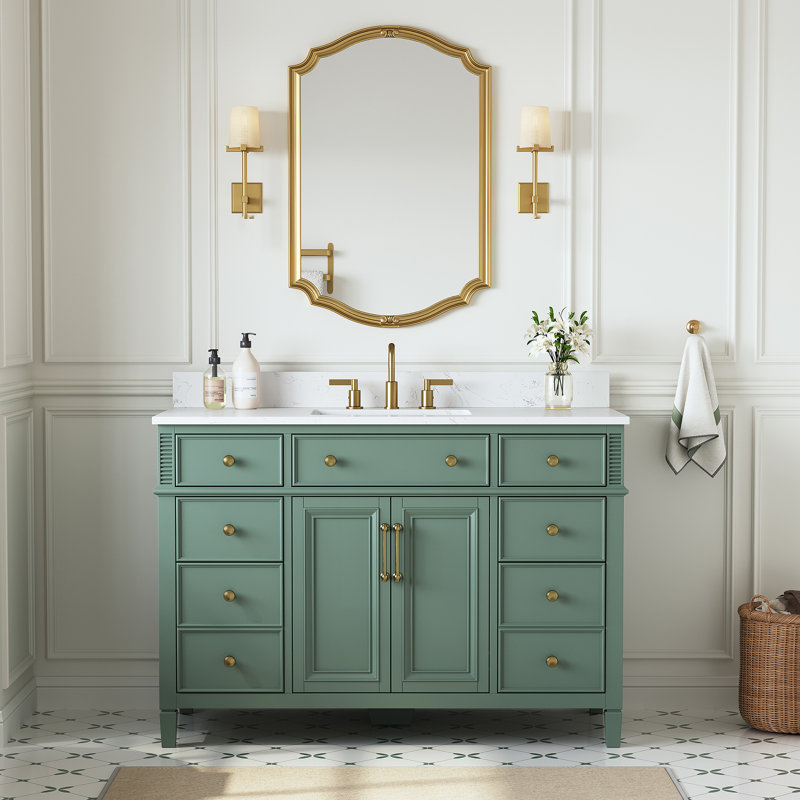 Ensemble de meuble-lavabo 49 po avec lavabo simple et plateau en pierre reconstituée Ausme Lisbon