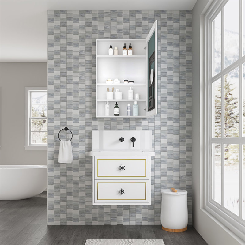 24'' W X 36'' H Surface Frameless Mirror Medicine Cabinet, Beveled Mirror Edges Bathroom Medicine Cabinet, Right Opening Door