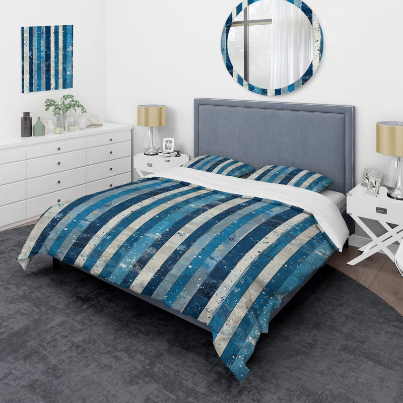 Ensemble de housse de couette Sparkling Blue Silver Stripes II - Glam, Housse de couette très grand + 2 taies décorativ