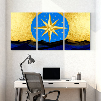Étoile dorée, ciel bleu, montagne, ensemble de 3 impressions sur toile
