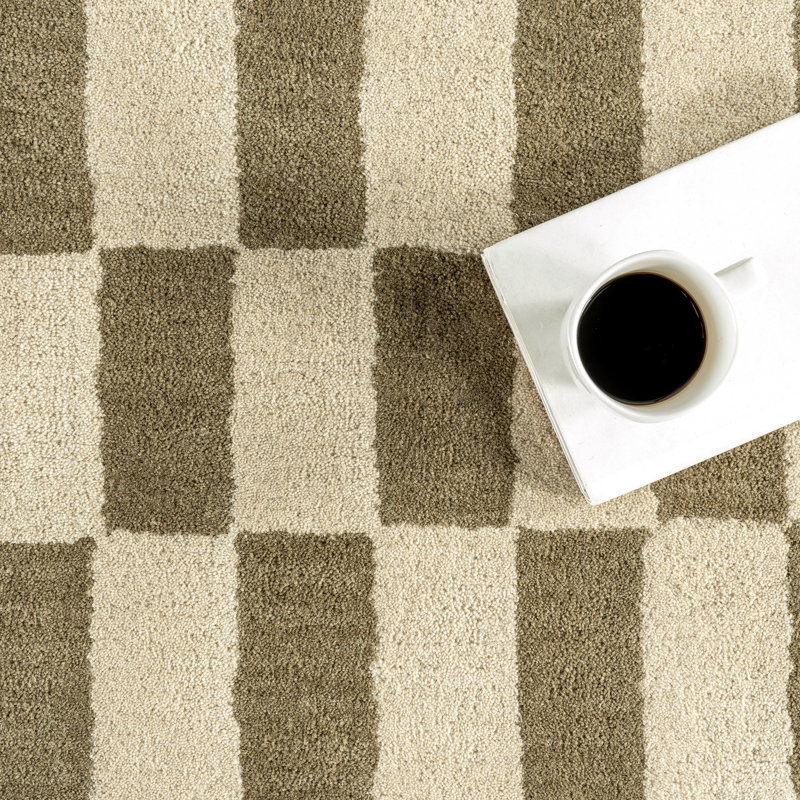  Kia Checkerboard Wool Area Rug, Rectangle 6' x 9'