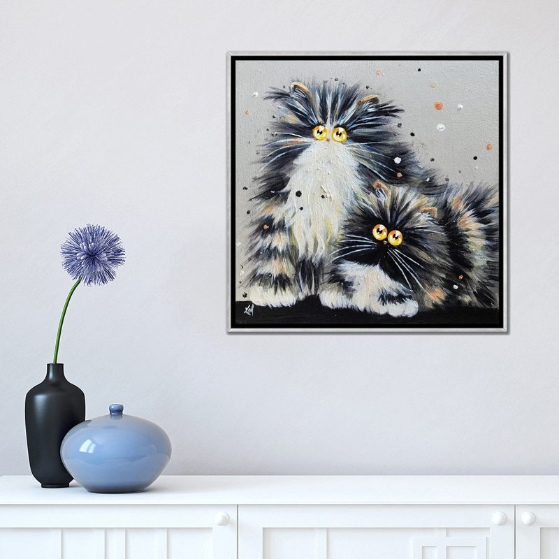 Rodney and Dave par Kim Haskins - reproduction d'art, H 18 po x l 18 po x 1,5 po, Toile avec cadre argenté, Pas de tapis