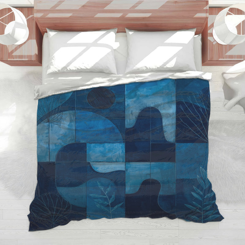 Blue Geometric Abstract Shapes Comforter, King