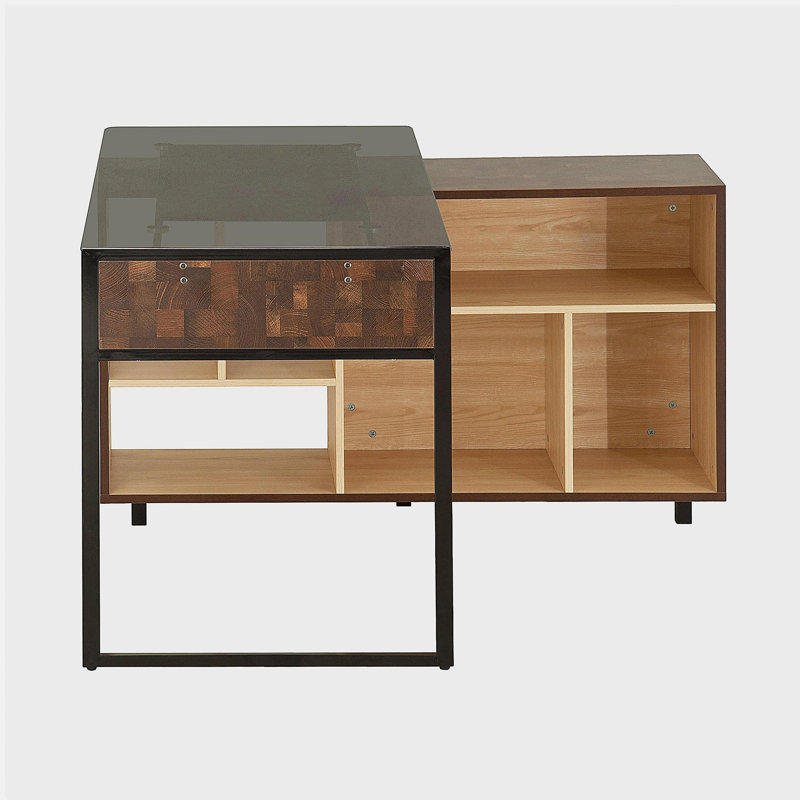 Techni Mobili L-Shape Corner Desk with Multiple Storage, Oak