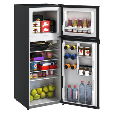 Mini-réfrigérateur compact HOMCOM 4 pi³ avec congélateur, thermostat réglable, porte réversible et rangement intérieur, idéal pour une chambre d'étudiant, un bureau ou une chambre à coucher, noir.