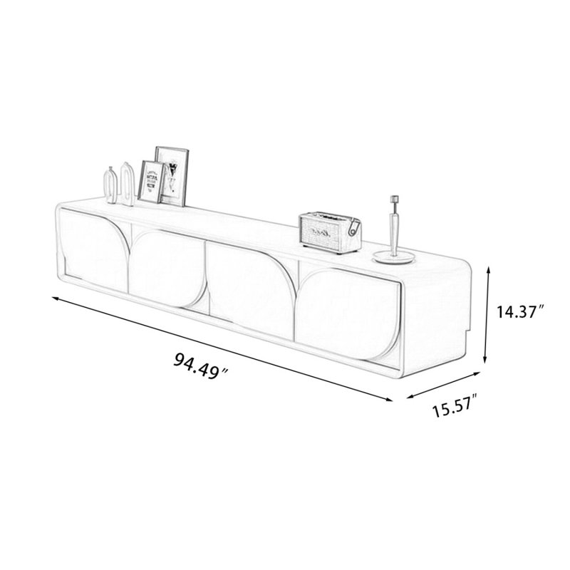 Meuble télé moderne en bois massif blanc, H 14,37 po x L 94,49 po x l 15,75 po