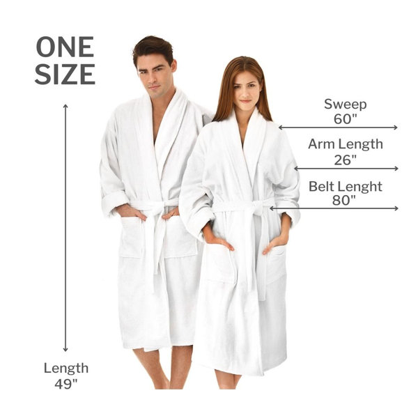 Boca Terry Classic Shawl Collar Bathrobe White 14oz Velour One Size Fits  All - Unisex : : Clothing, Shoes & Accessories