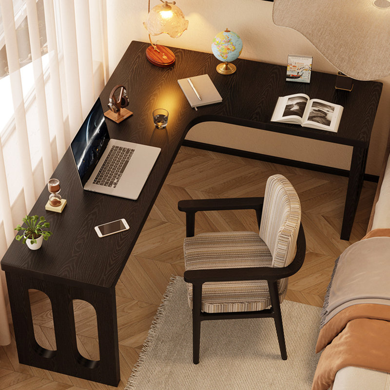 Bureau moderne en bois massif en L noir, H 29,53 po x l 70,87 po x P 55,12 po