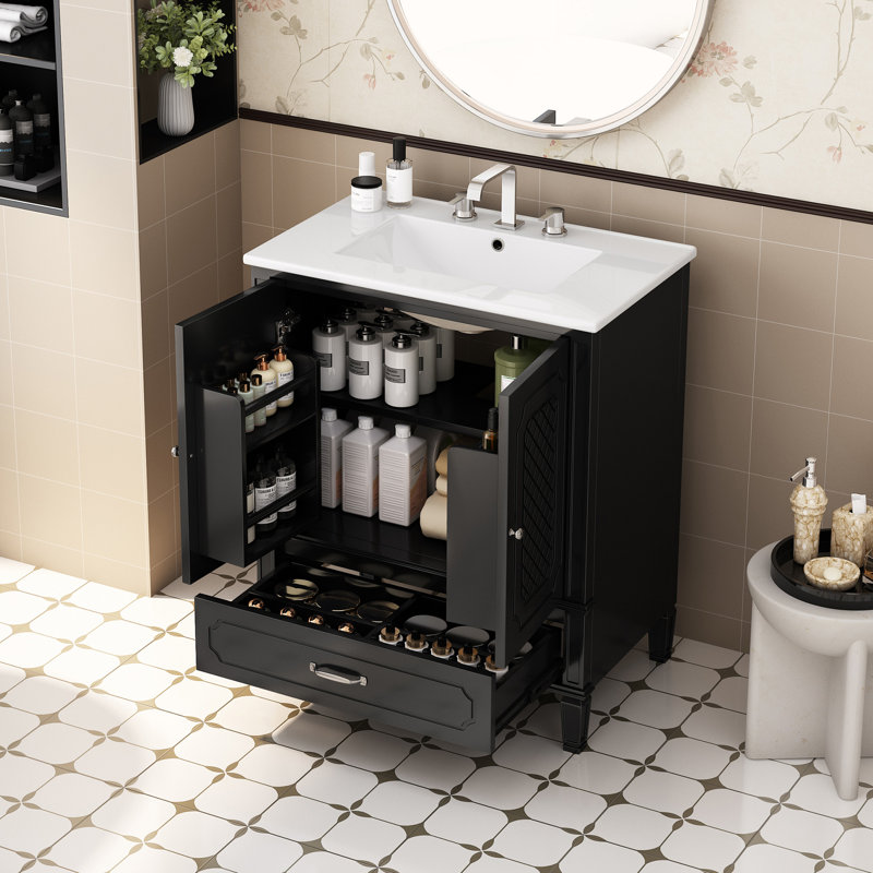 Meuble-lavabo avec lavabo et armoire avec tiroirs, Argent argent, Noir, noir, noir, noir