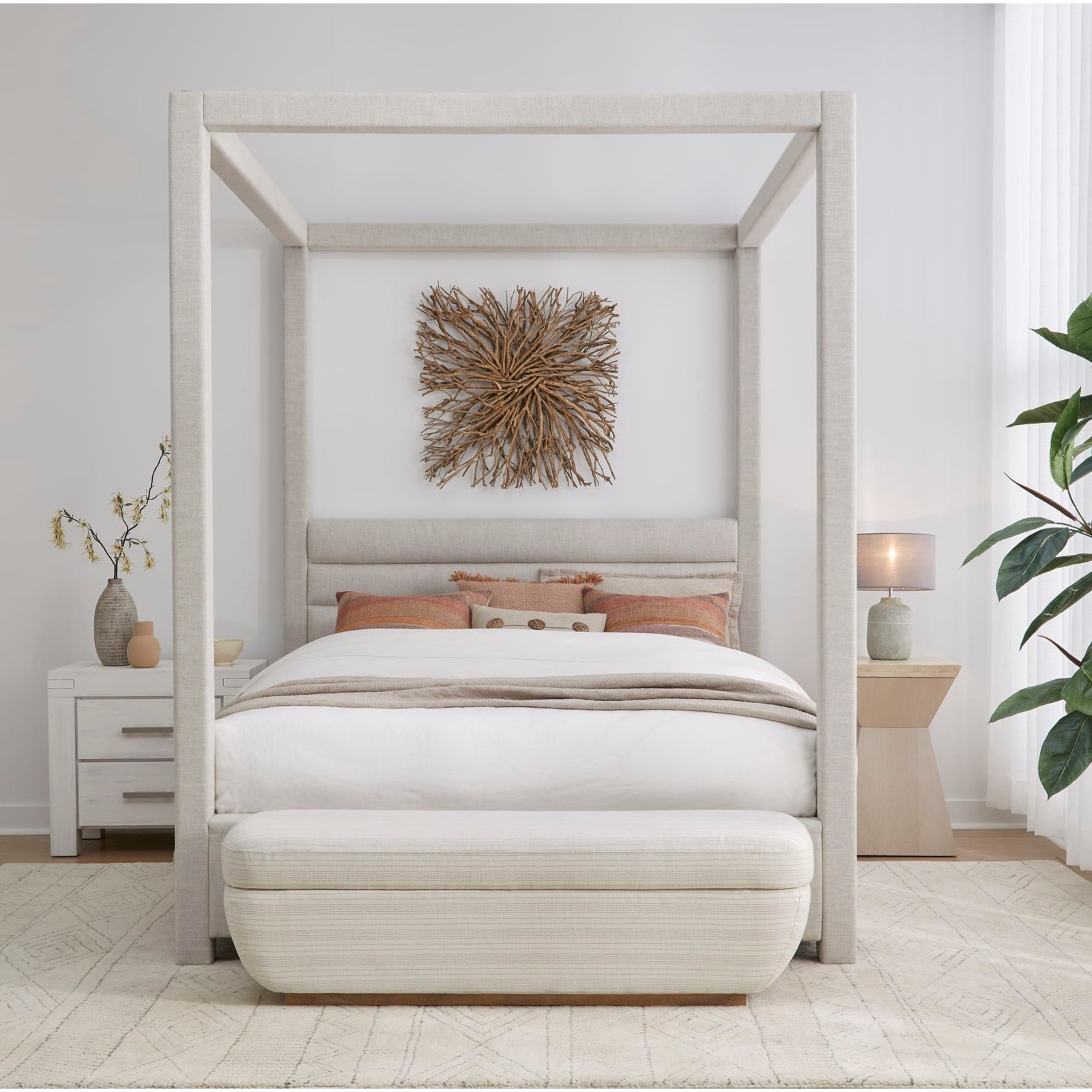 Herma Linen Upholstered Canopy Bed, Full / Double