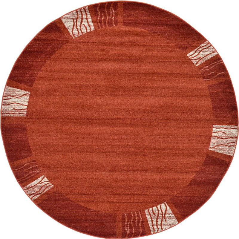 Tapis à motif géométrique rouge rouille, Rond 6 pi 1 po x 6 pi 1 po