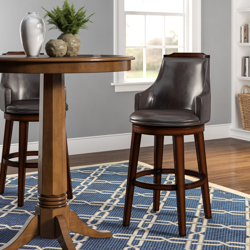 Edens Swivel Upholstered Faux Leather Counter Stool with Solid Wood Frame, Bar Stool (29" Seat Height)