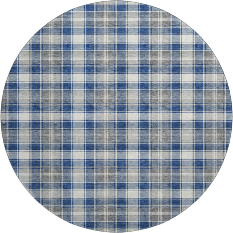 Premium Machine Washable Dockside AMF1817 Christmas Plaid Rug, Round 8'
