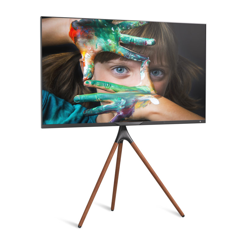 Modern Black Matte Tripod TV Stand with Wooden Legs