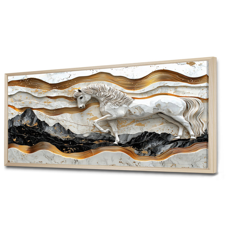 Cheval, rivière en marbre de l'Horizon Rider III - cheval, art mural, H 28 po x l 60 po, Impression sur cadre flottant