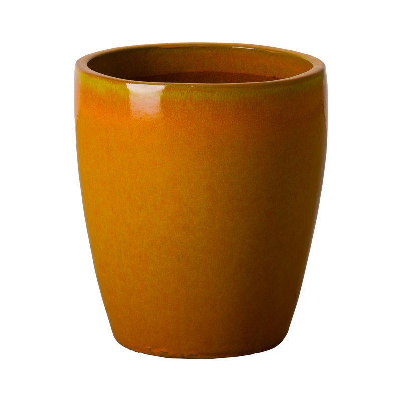 Pot à fleurs en céramique Polygala, H 15,5 po x l 14 po x p 14 po, Orange brûlé