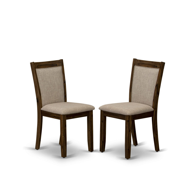 5-Pc Kitchen Set Includes a Pedestal Dining Table and 4 Light Tan Linen Fabric Parson Chairs with Padded Back- Antique Walnut Finish