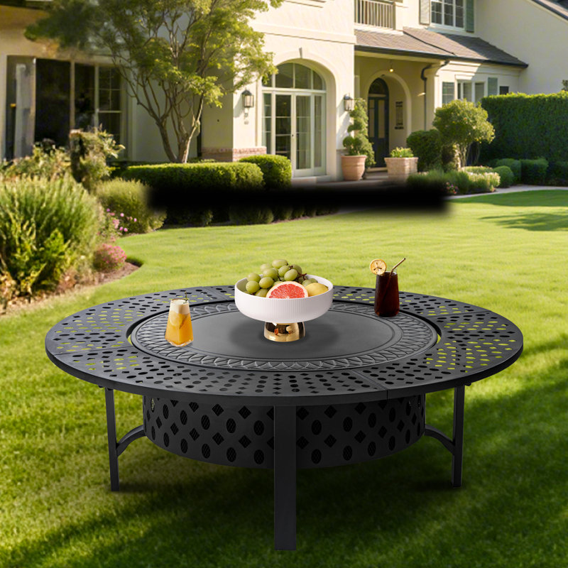 Hayler Wood Burning Outdoor Fire Pit Table with Lid, 16" H x 47" W x 47" D