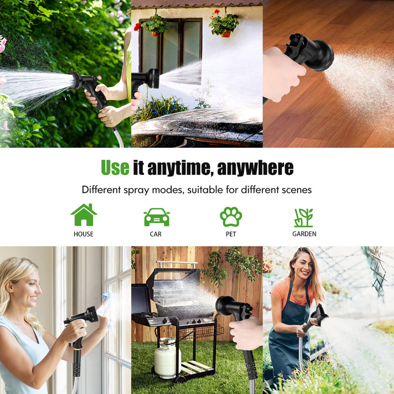 Metal Garden Hose With 10 Function Nozzle, H 15 po x L 900 po x P 15 po