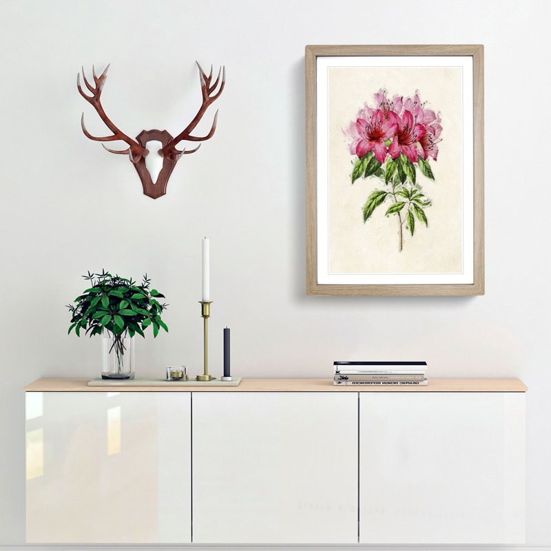 Illustration of a Bunch of Pink Azaleas - Picture Frame Painting Print, 48cm H x 36cm W x 2cm D, Oak Framed