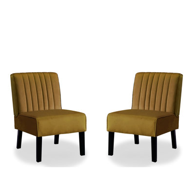 Yellow Mid Century Modern Accent Chairs   Of 2 , Velvet & Solid Wood, Living Room Bedroom 2Pcs Chairs, Yellow, Upholstery, Wood Legs, Home Glamour