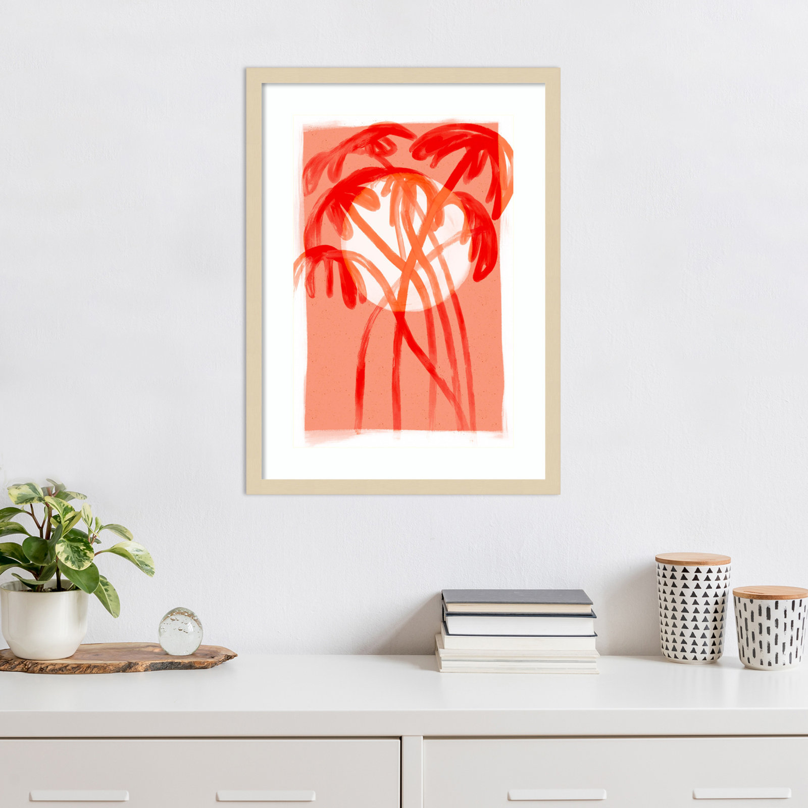 Palms At Sunset by Treechild Wood Framed Wall Art Print, 25" H x 19" W, Brown