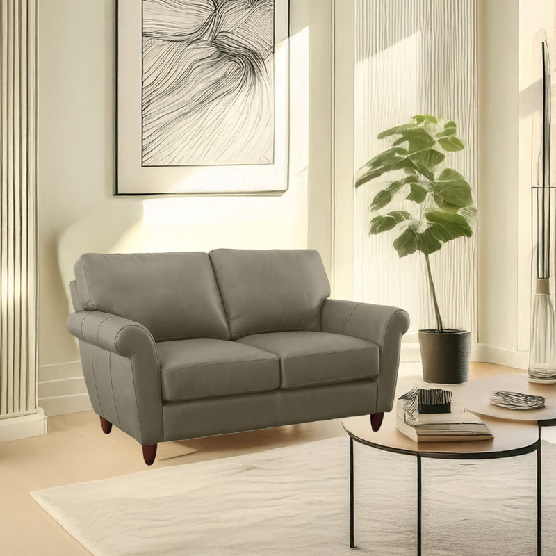 Causeuse en cuir véritable Cherish, Gris clair
