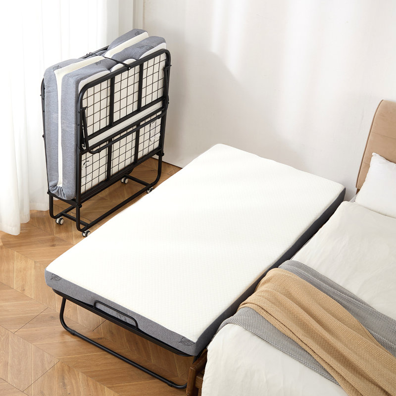 Lit pliant, lit pliant de 38 po x 75 po avec matelas de 5 po, lit simple pliable avec structure en métal robuste et matelas en mousse à mémoire de forme, lit simple escamotable portable avec matelas