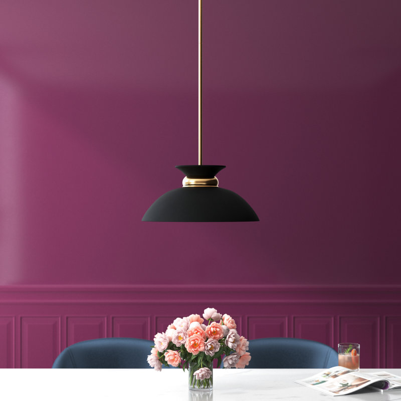 Luminaire suspendu en forme de dôme à 1 lumière Giles, H 7 po x l 15 po x P 15 po, Noir mat