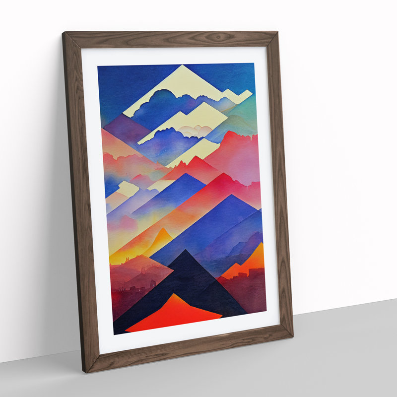 Watercoloured Mountain Landscape - Framed Print, Walnut Framed, 46cm H x 34cm W x 2cm D