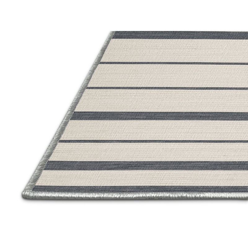  Tapis blanc lavé rayé gris clair, Rond 3 pi