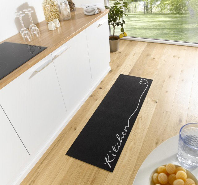 Kitchen runner - Kitchen runner non-slip short pile kitchen rug washable for Kitchen - Black